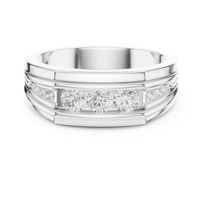 Men's Round Lab Grown Diamond Side-Stone Ring