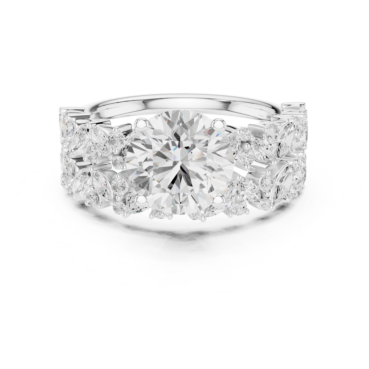 Round Lab Grown Diamond Side-Stone Engagement Ring