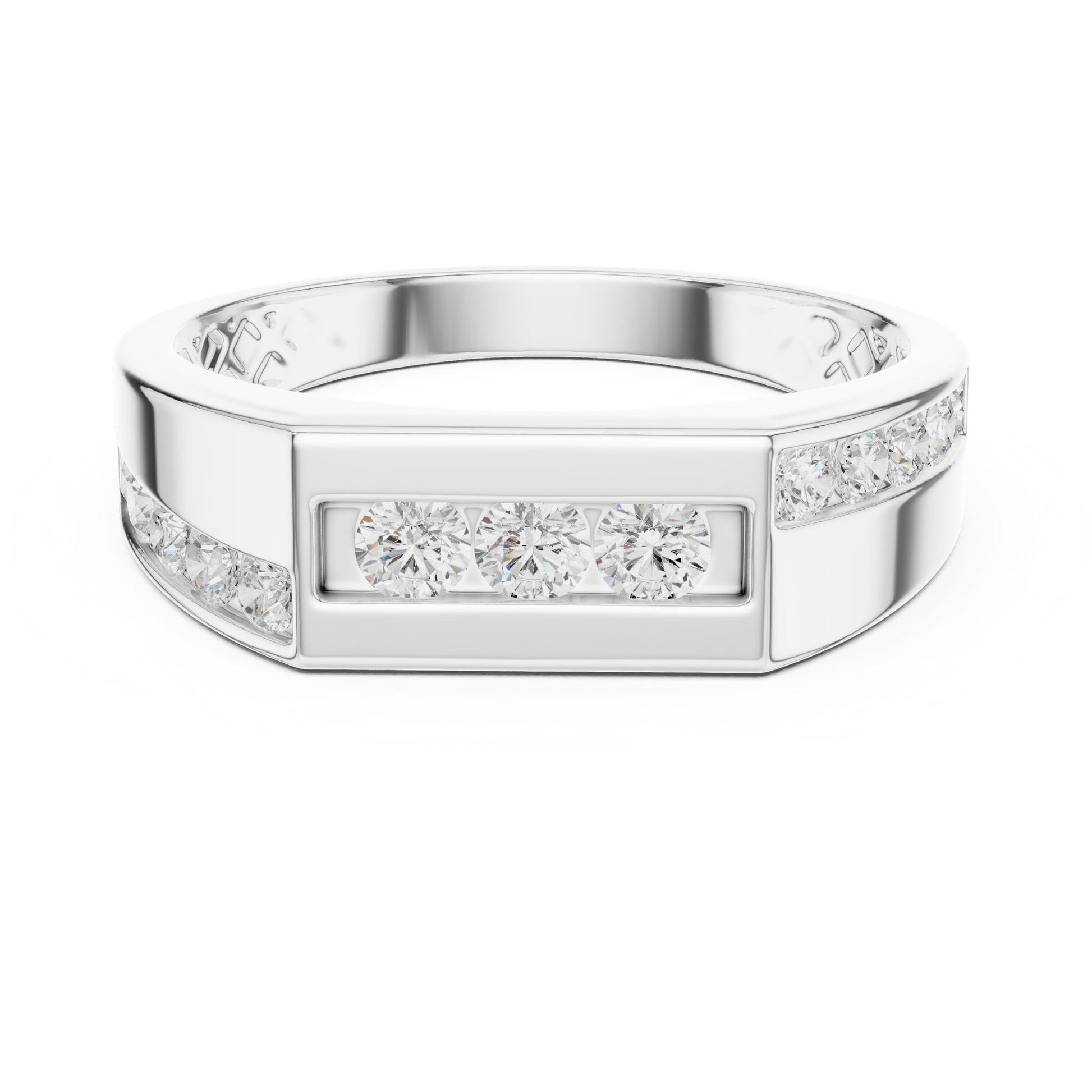 Men's Round Lab Grown Diamond Side-Stone Ring