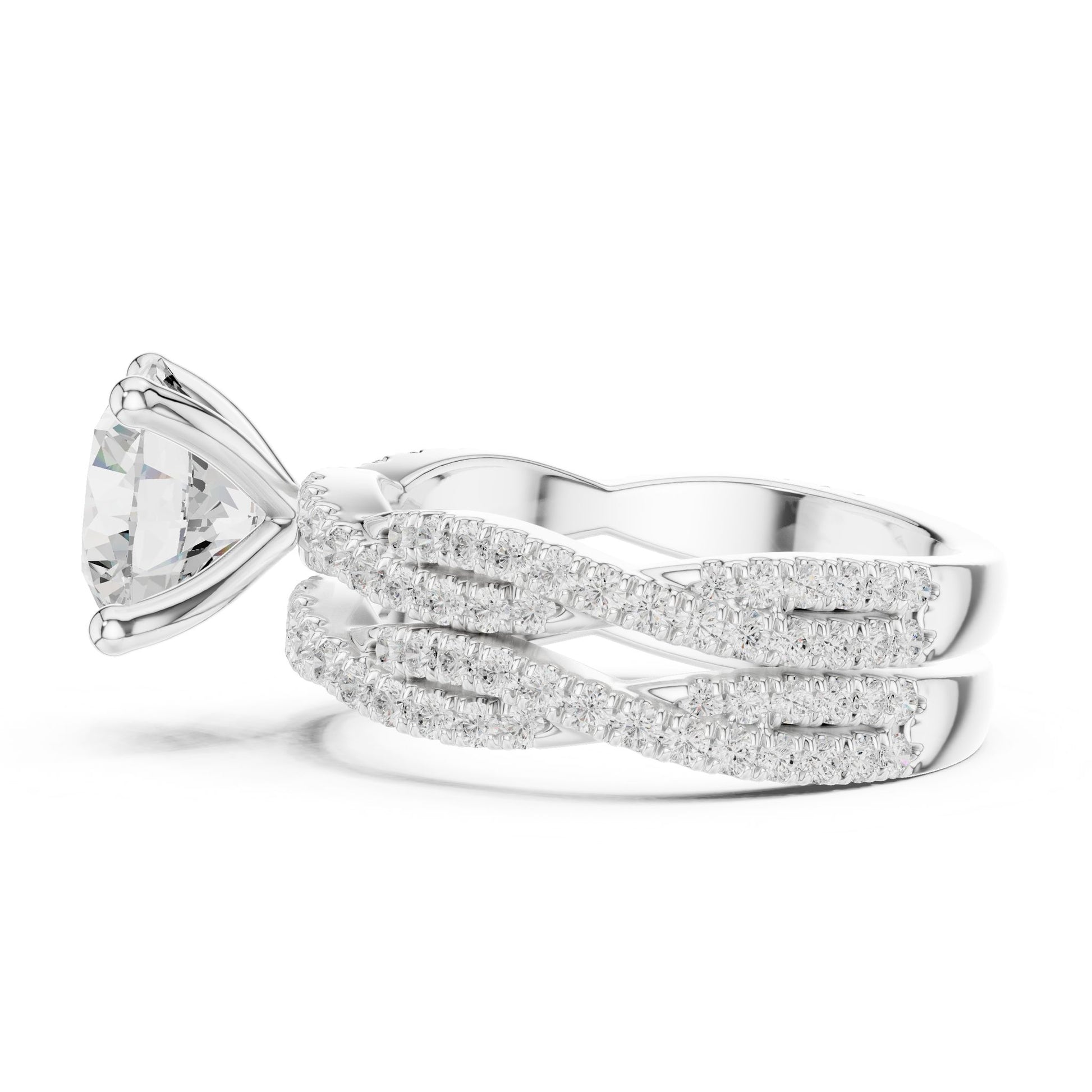 Round Lab Grown Diamond Side-Stone Engagement Ring