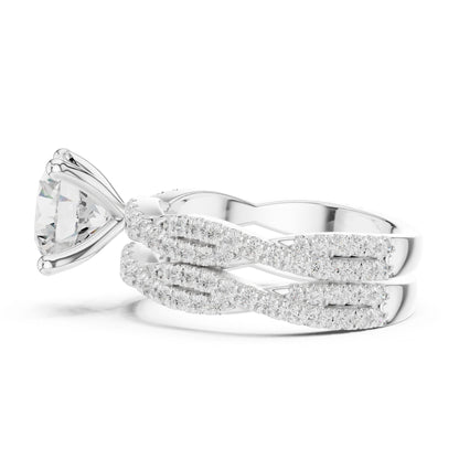 Round Lab Grown Diamond Side-Stone Engagement Ring