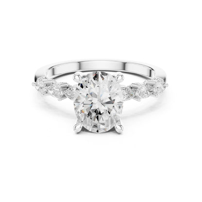 Round Lab Grown Diamond Side-Stone Engagement Ring
