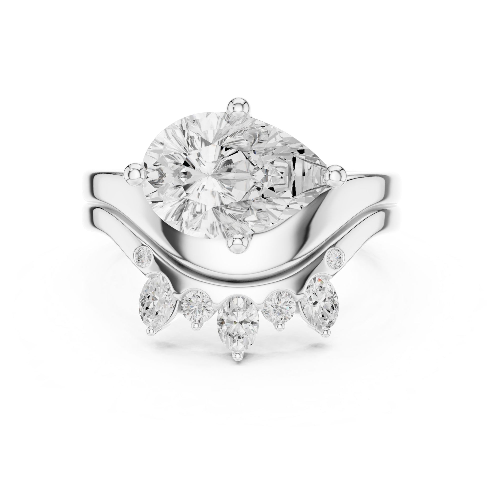 Round Lab Grown Diamond Side-Stone Engagement Ring
