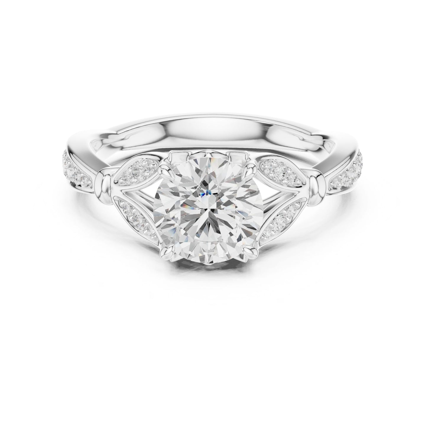 Round Lab Grown Diamond Side-Stone Engagement Ring