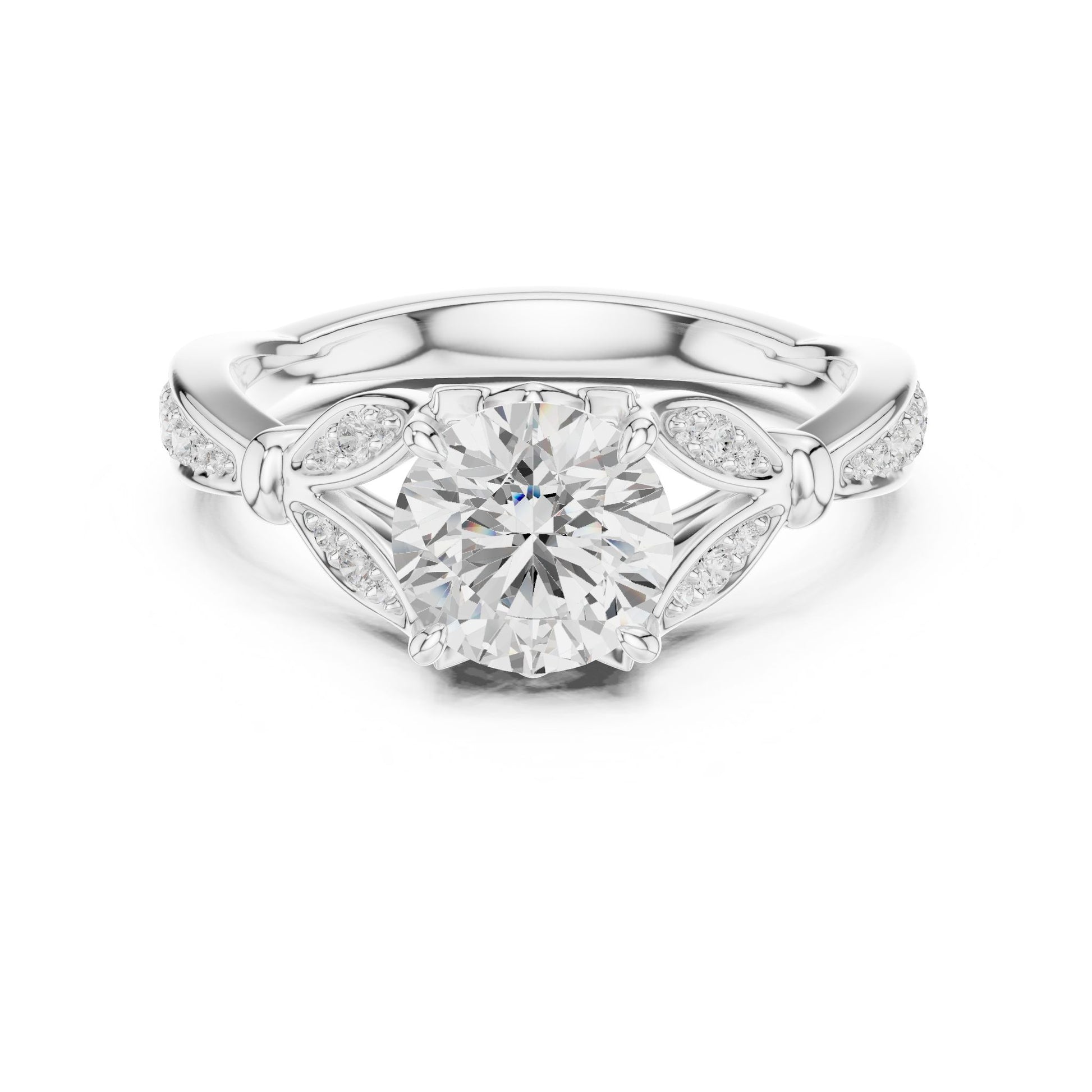 Round Lab Grown Diamond Side-Stone Engagement Ring