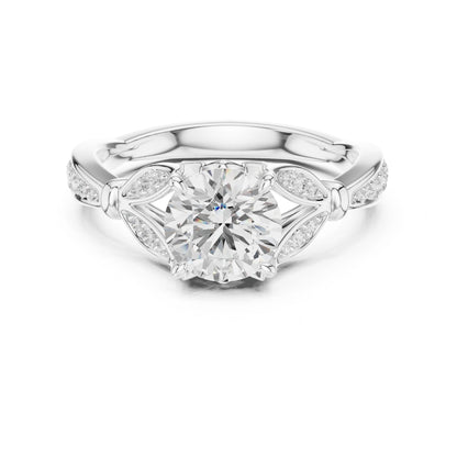 Round Lab Grown Diamond Side-Stone Engagement Ring
