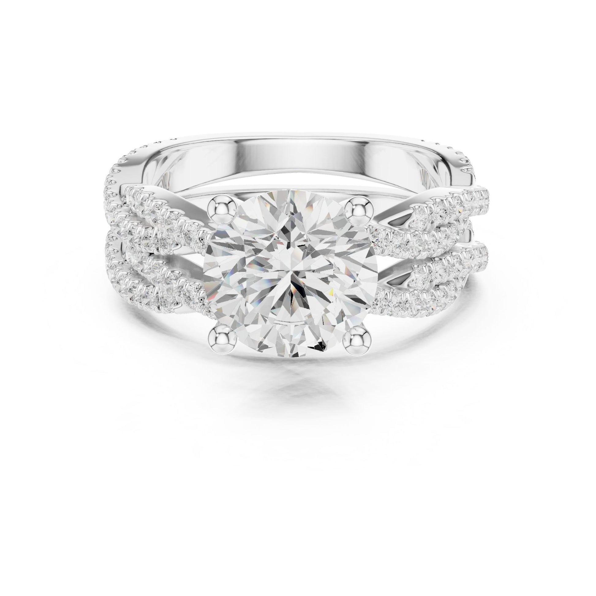 Round Lab Grown Diamond Side-Stone Engagement Ring