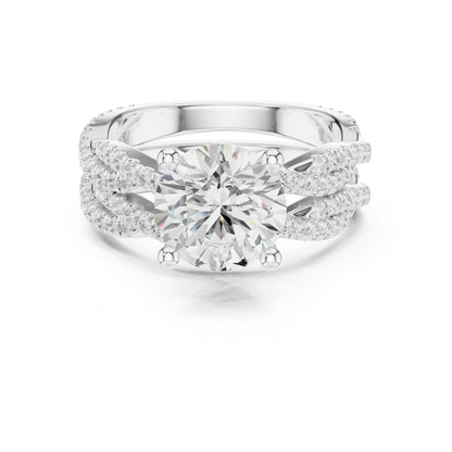 Round Lab Grown Diamond Side-Stone Engagement Ring
