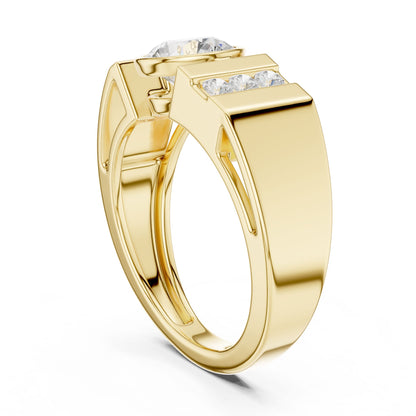 Men's Round Lab Grown Diamond Side-Stone Ring