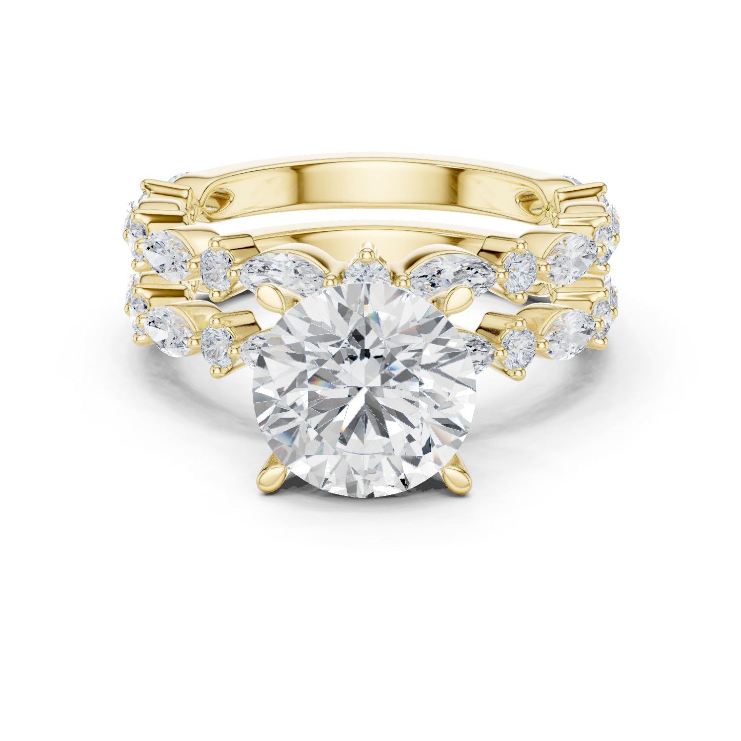 Round Lab Grown Diamond Side-Stone Engagement Ring