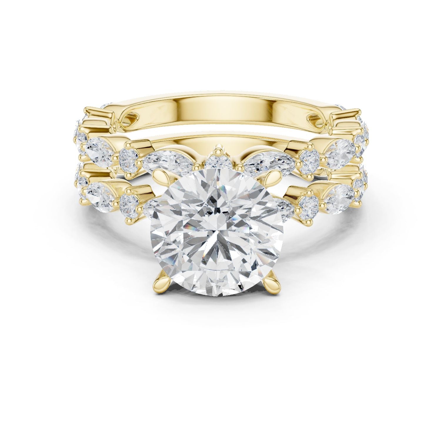 Round Lab Grown Diamond Side-Stone Engagement Ring