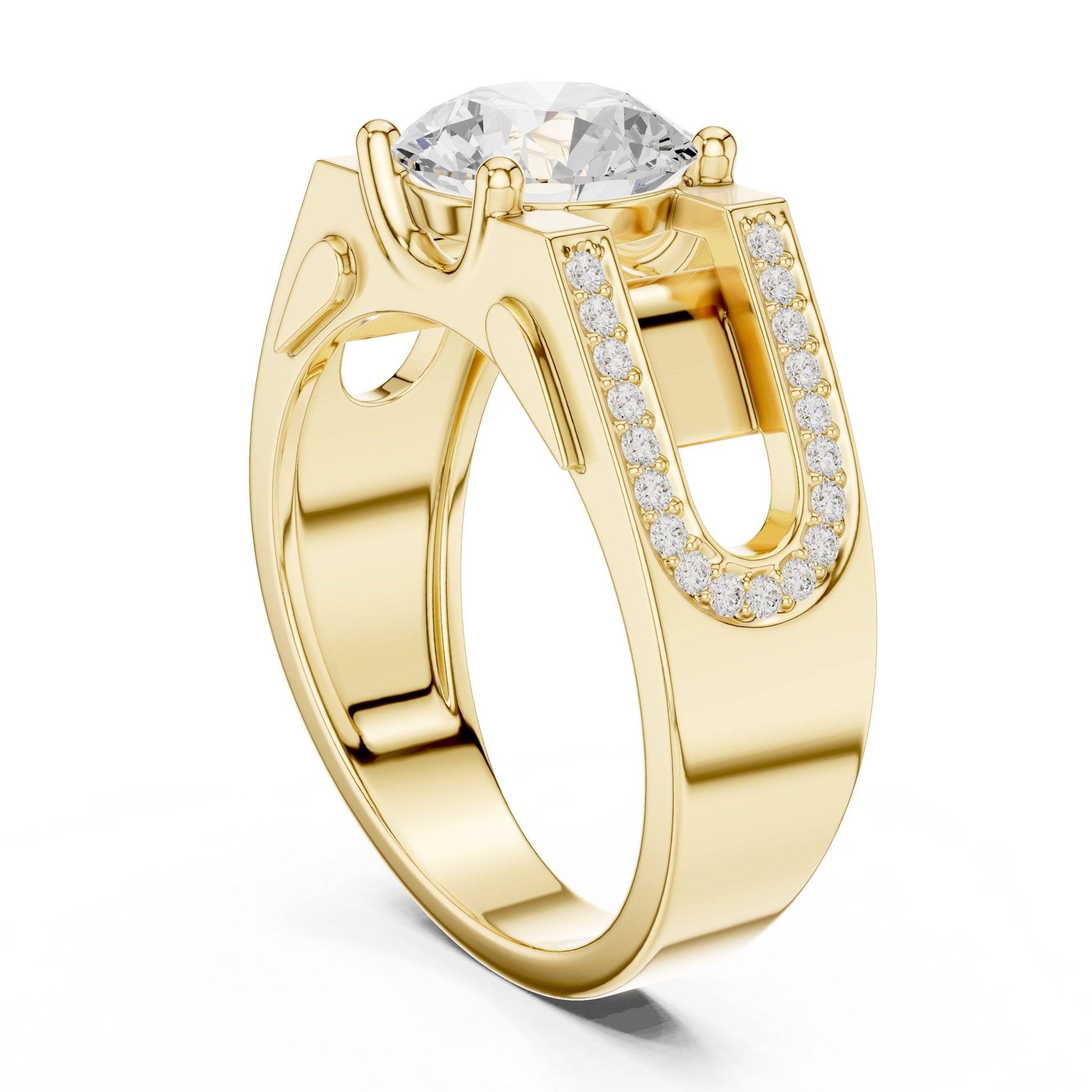 Men's Round Lab Grown Diamond Side-Stone Ring