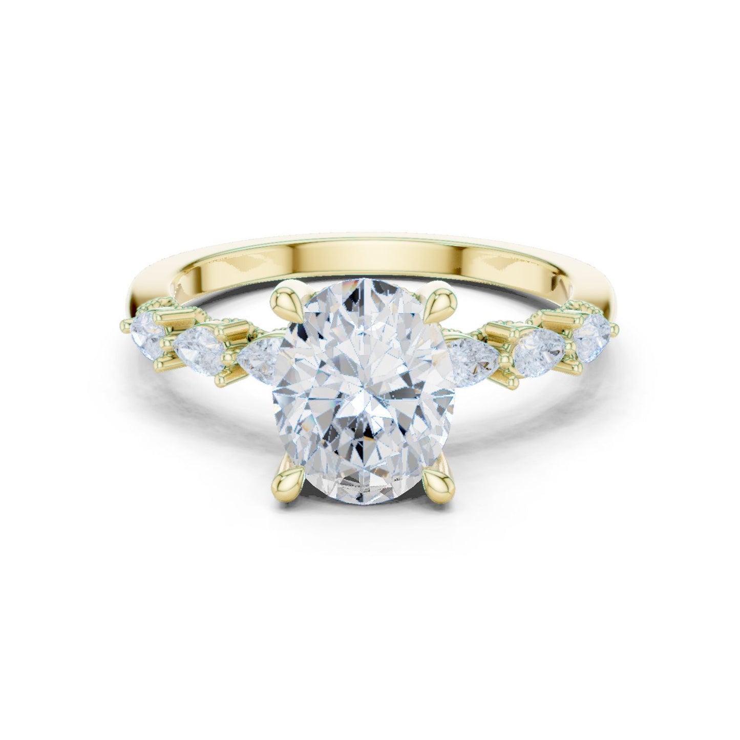 Round Lab Grown Diamond Side-Stone Engagement Ring