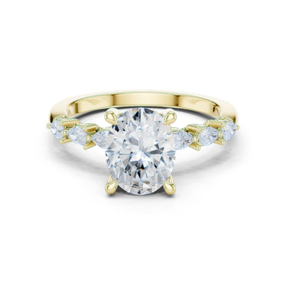 Round Lab Grown Diamond Side-Stone Engagement Ring