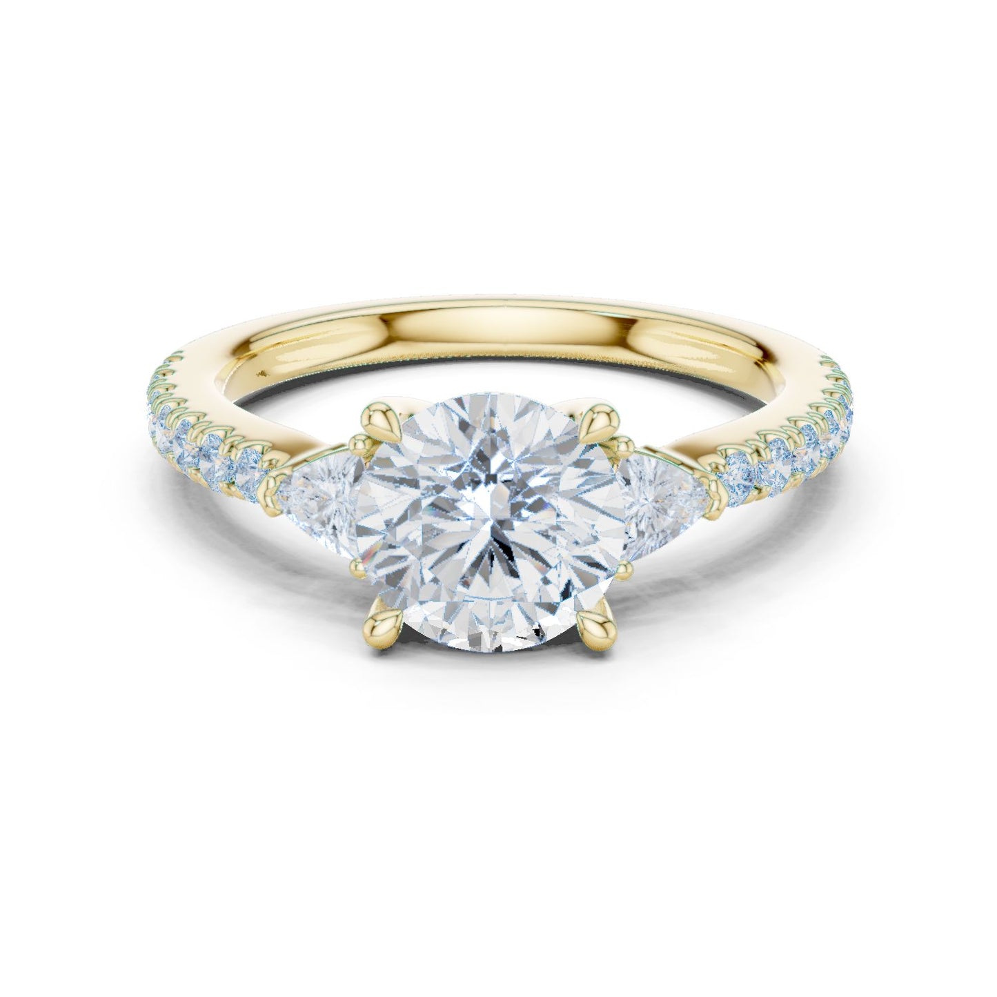 Round Lab Grown Diamond Side-Stone Engagement Ring