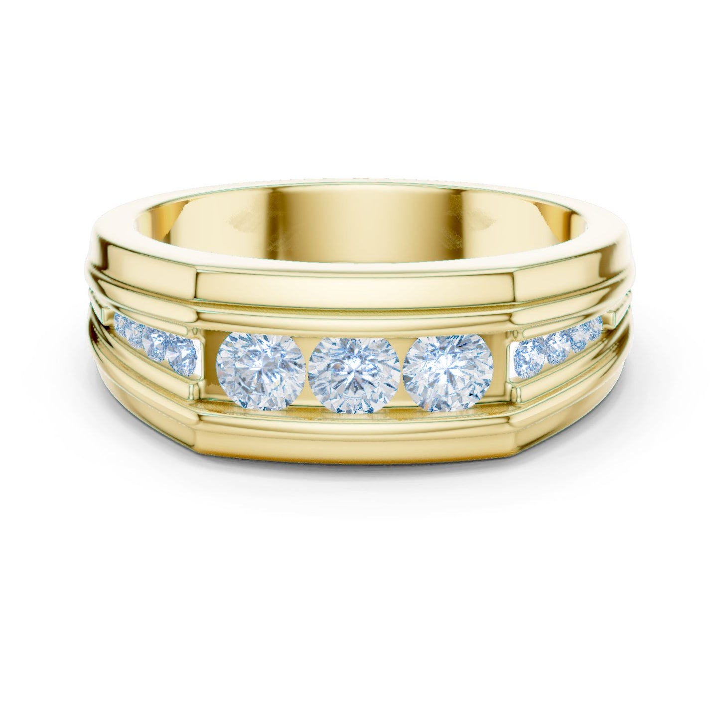 Men's Round Lab Grown Diamond Side-Stone Ring
