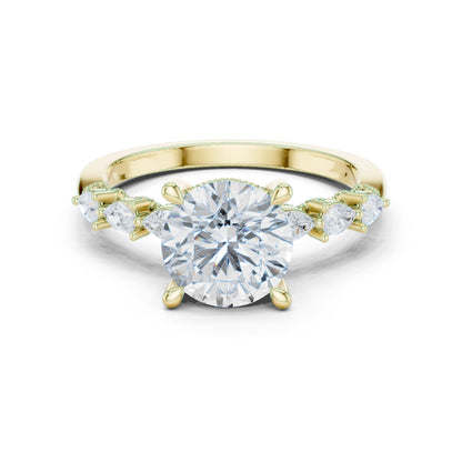 Round Lab Grown Diamond Side-Stone Engagement Ring