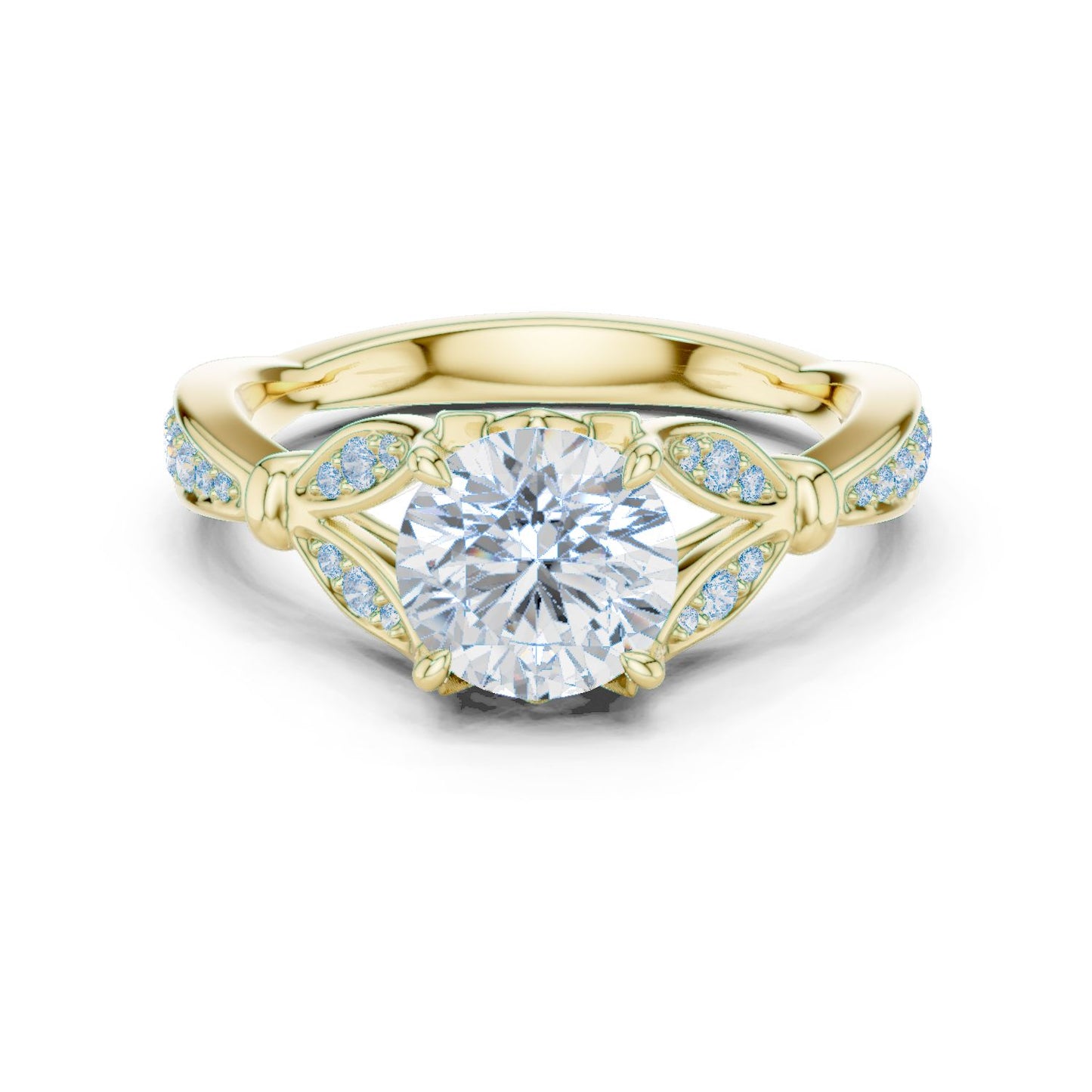 Round Lab Grown Diamond Side-Stone Engagement Ring