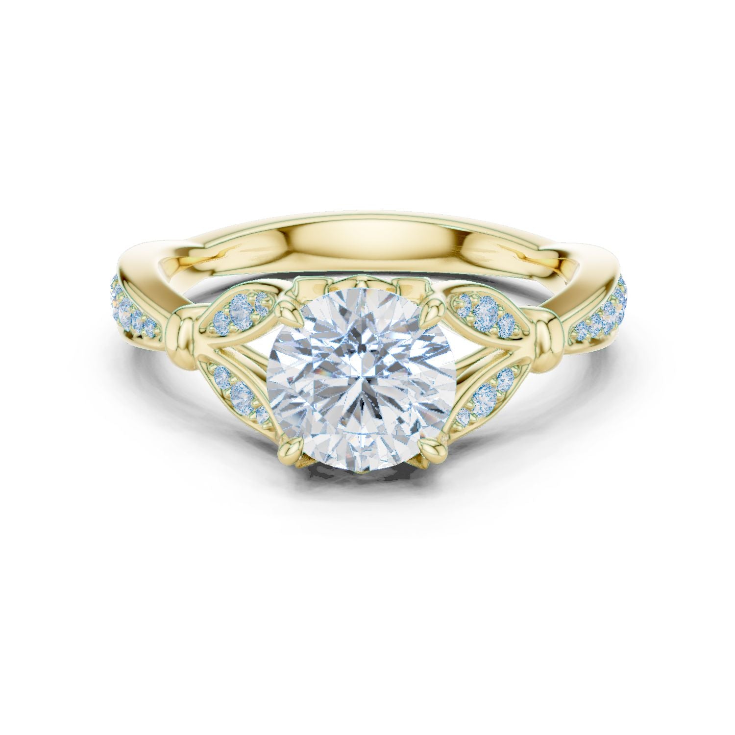Round Lab Grown Diamond Side-Stone Engagement Ring