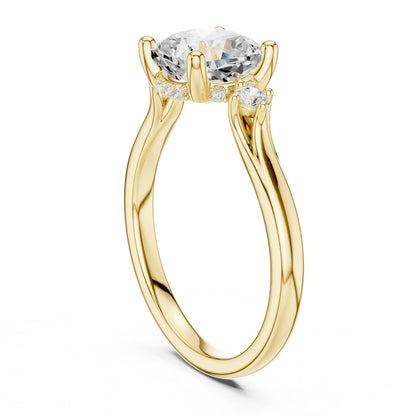 Round Lab Grown Diamond Side-Stone Engagement Ring