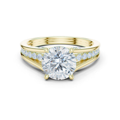 Round Lab Grown Diamond Side-Stone Engagement Ring