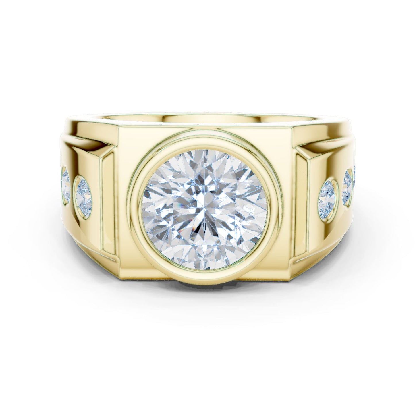 Men's Round Lab Grown Diamond Side-Stone Ring