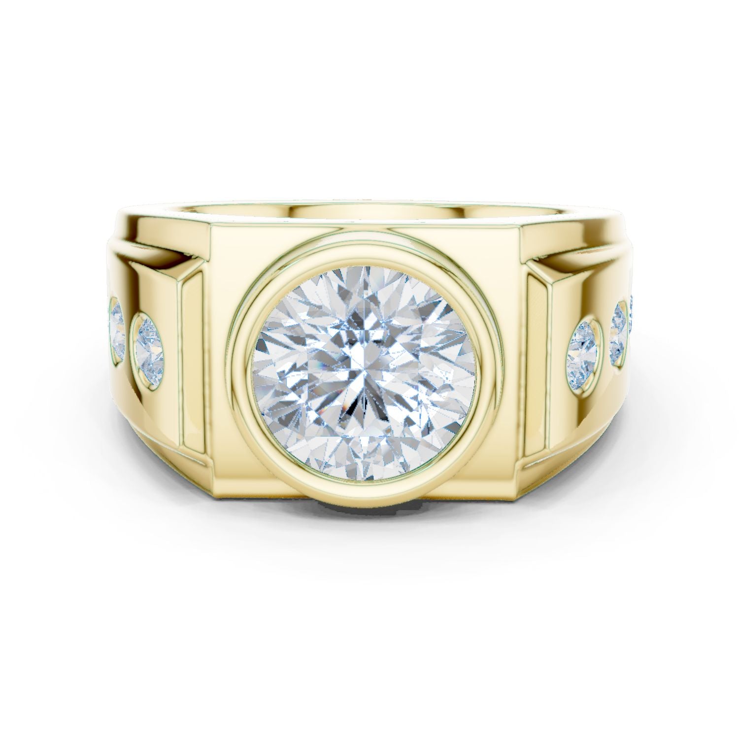 Men's Round Lab Grown Diamond Side-Stone Ring