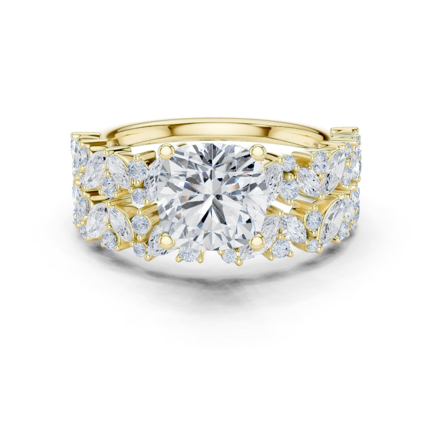 Round Lab Grown Diamond Side-Stone Engagement Ring