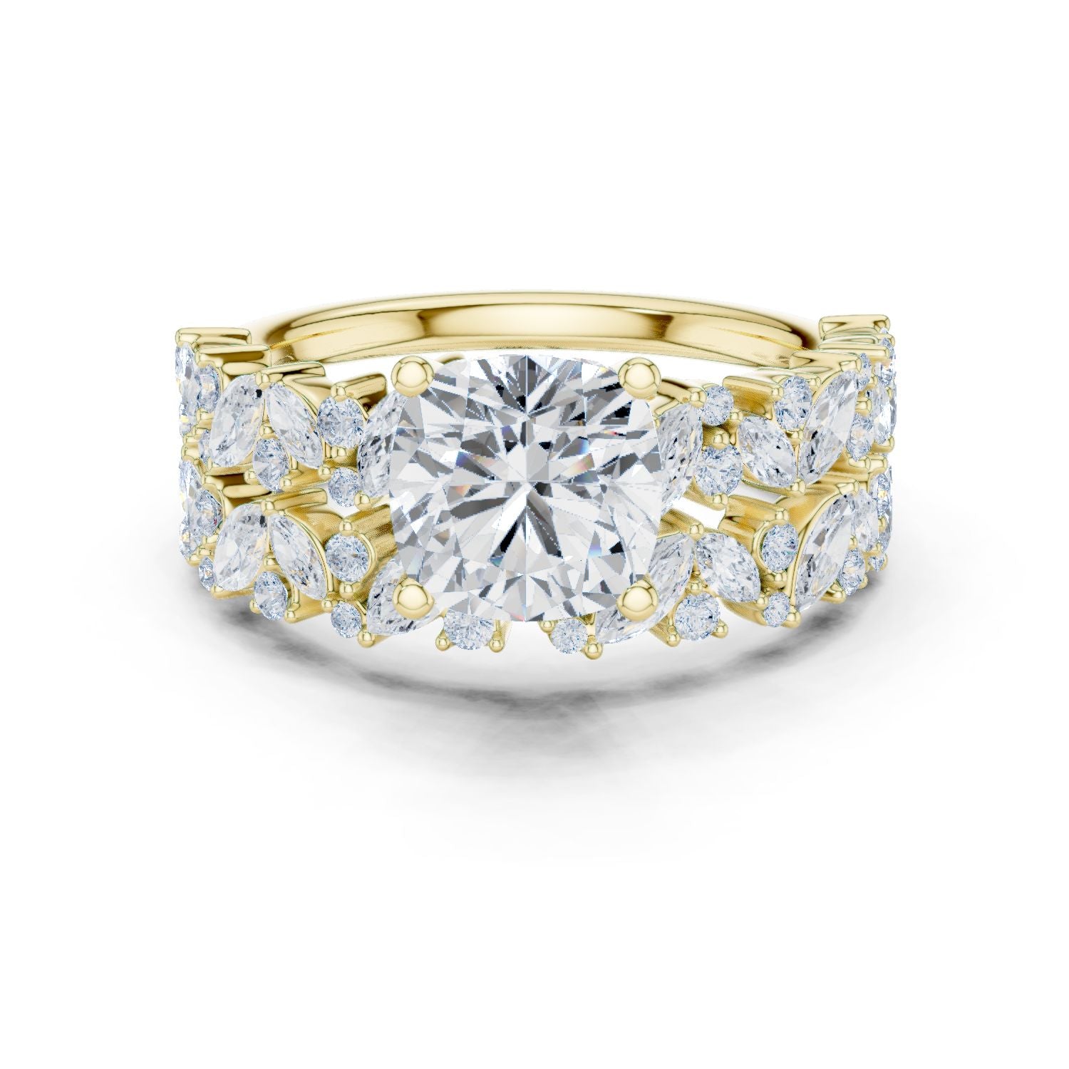 Round Lab Grown Diamond Side-Stone Engagement Ring