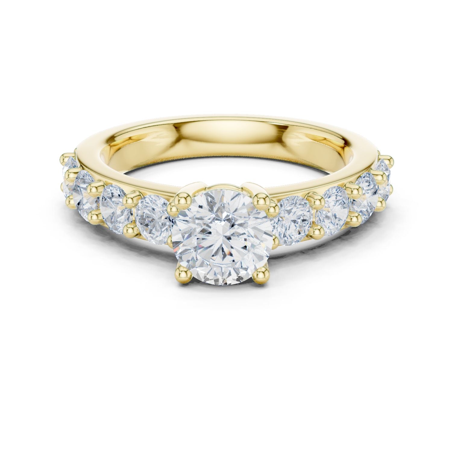 Round Lab Grown Diamond Side-Stone Engagement Ring