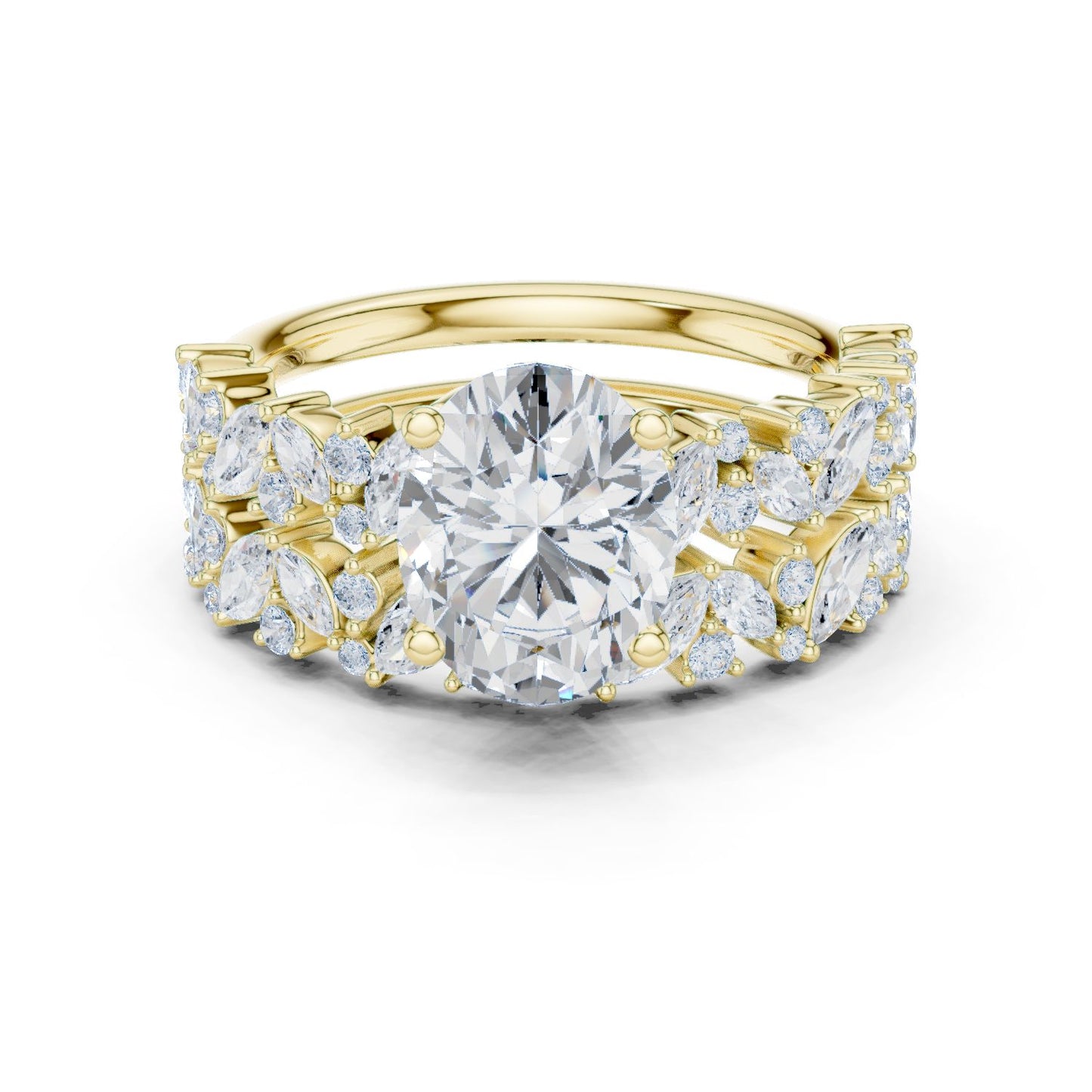 Round Lab Grown Diamond Side-Stone Engagement Ring
