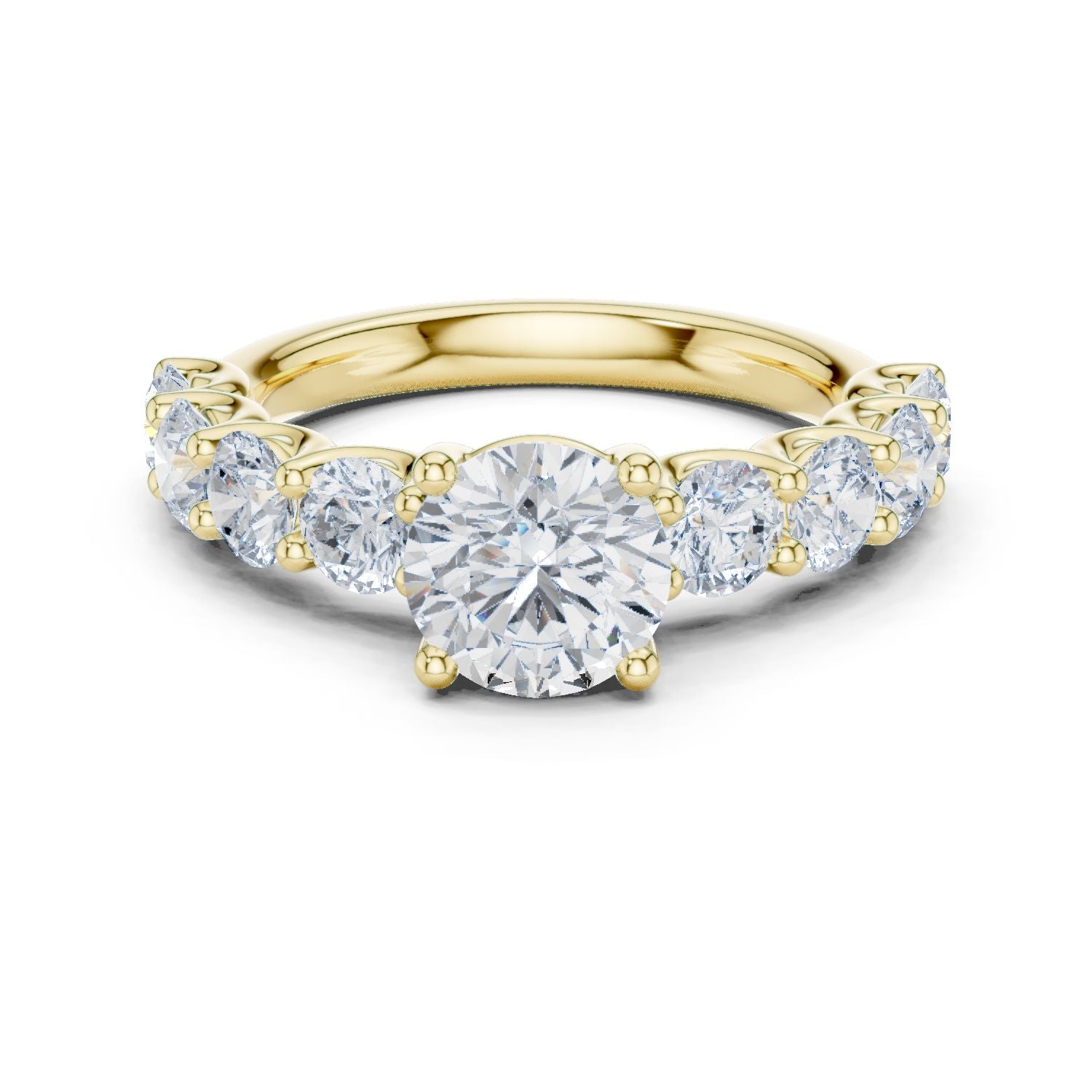 Round Lab Grown Diamond Side-Stone Engagement Ring