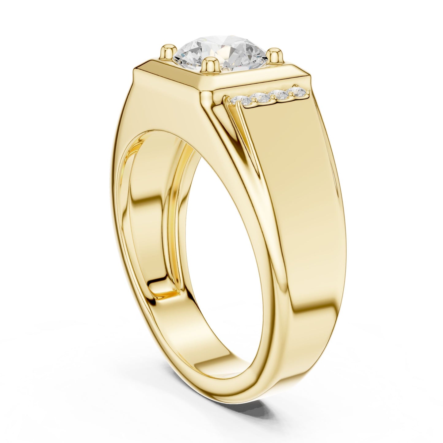 Men's Round Lab Grown Diamond Side-Stone Ring
