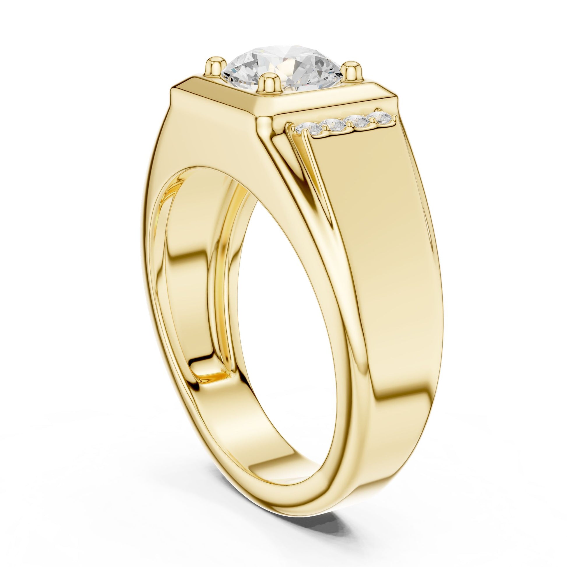 Men's Round Lab Grown Diamond Side-Stone Ring