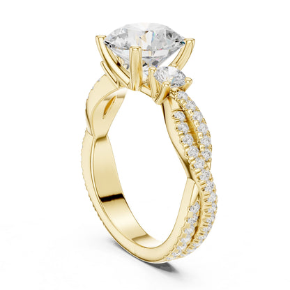 Round Lab Grown Diamond Side-Stone Engagement Ring