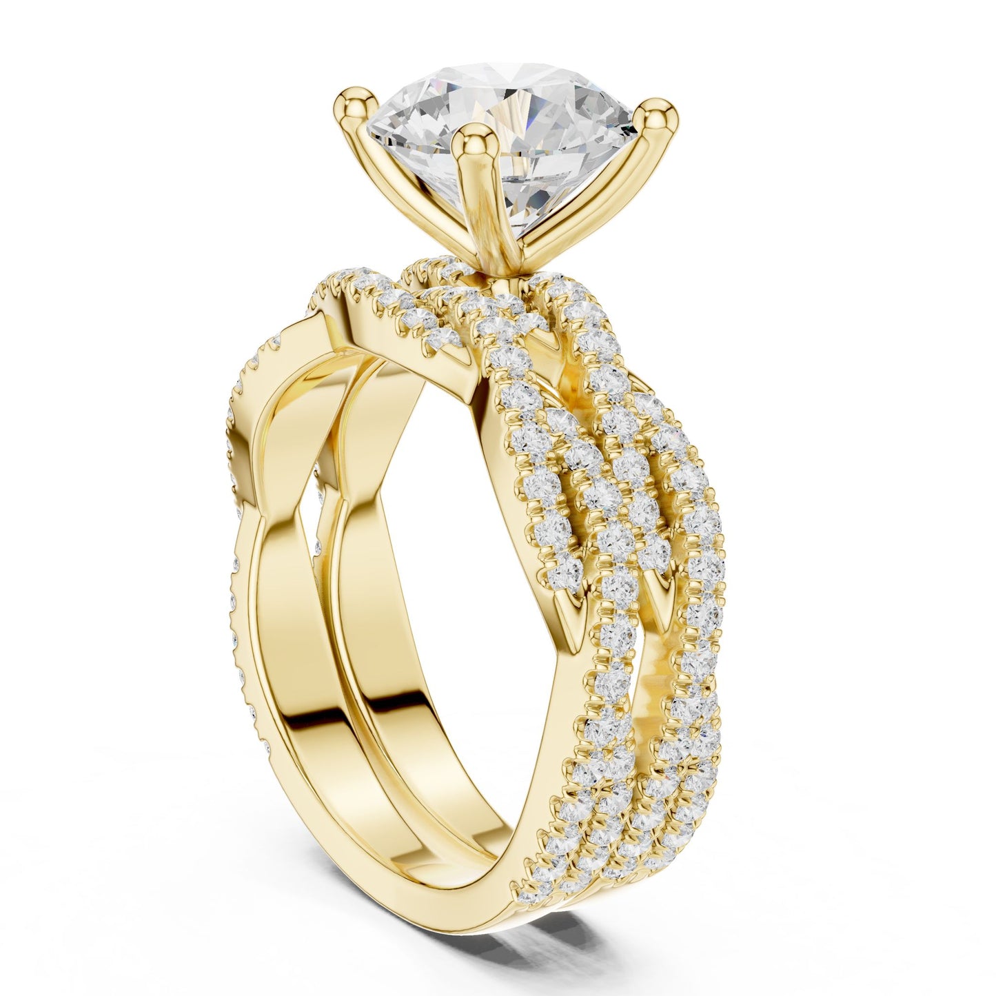 Round Lab Grown Diamond Side-Stone Engagement Ring