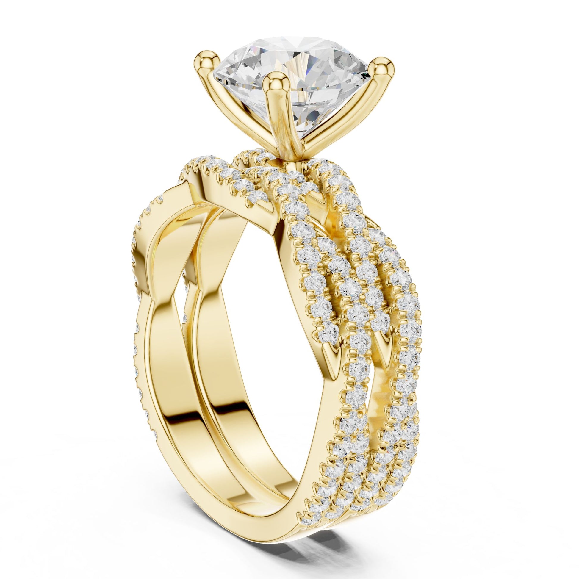 Round Lab Grown Diamond Side-Stone Engagement Ring