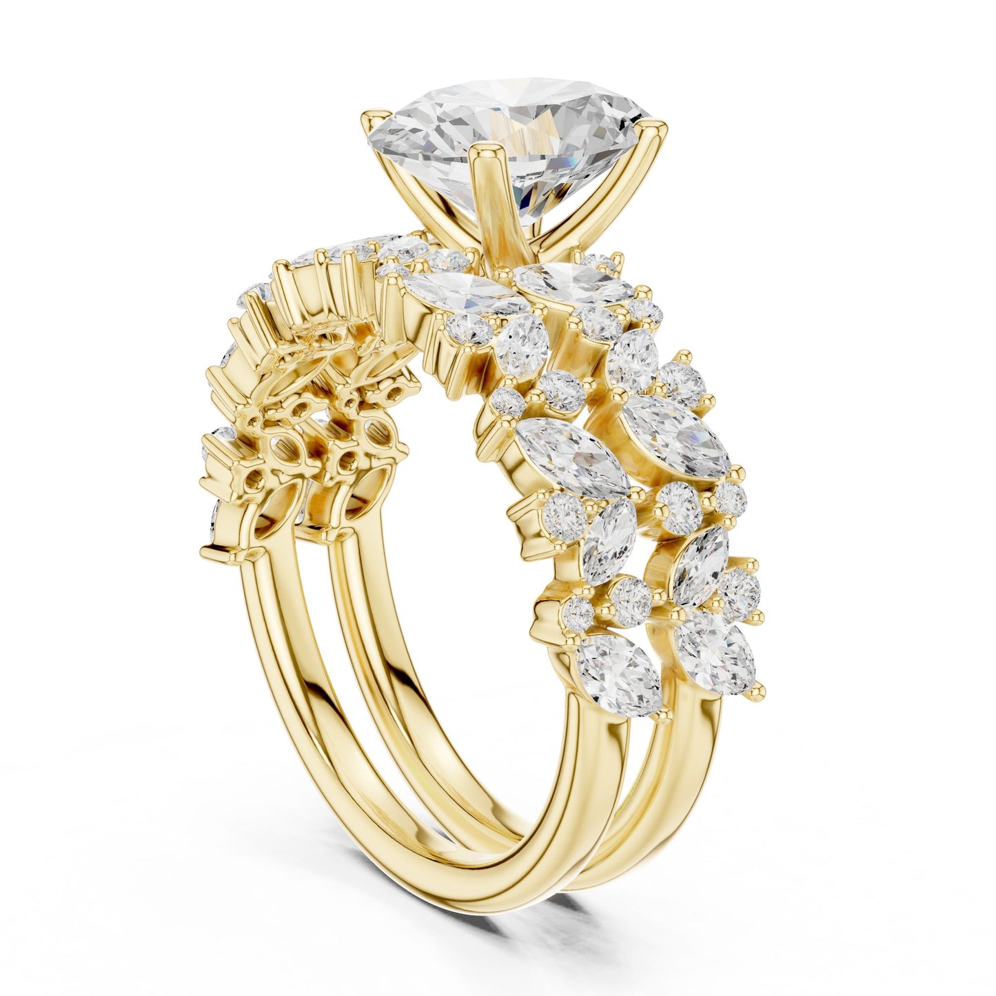 Round Lab Grown Diamond Side-Stone Engagement Ring