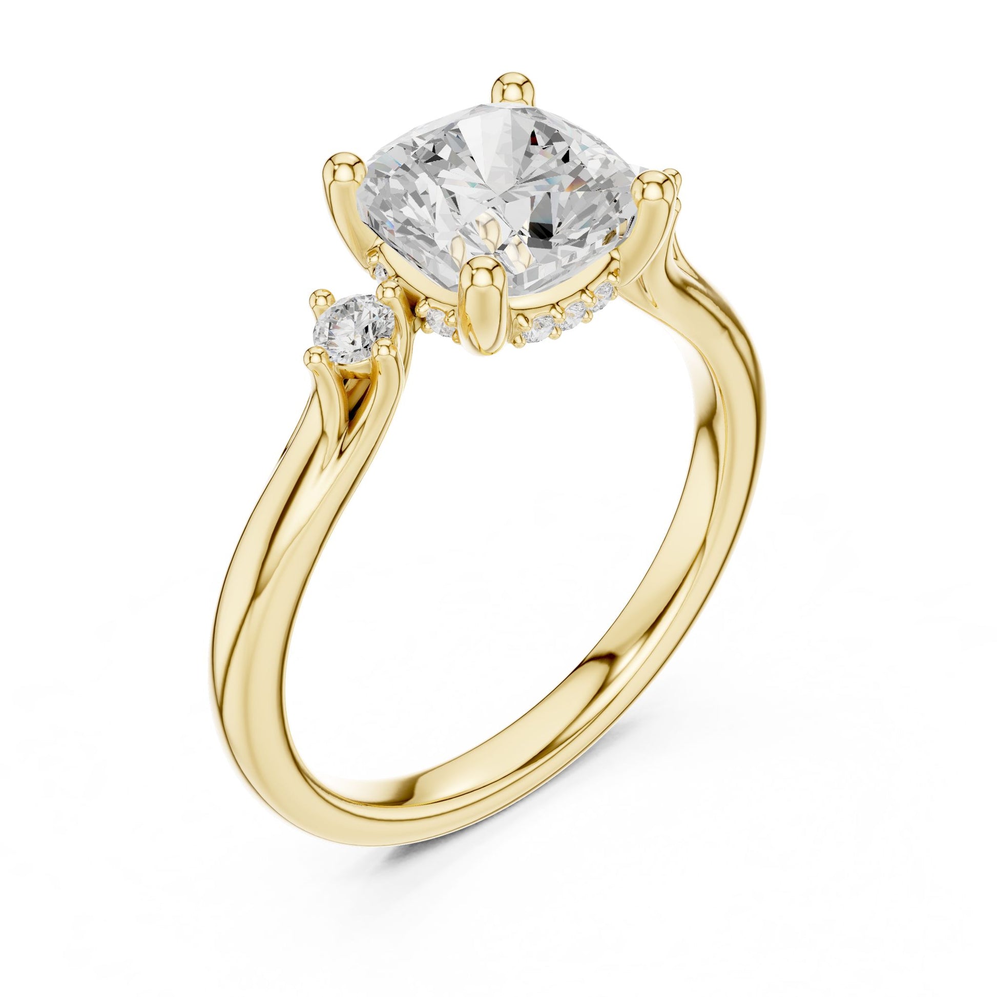 Round Lab Grown Diamond Side-Stone Engagement Ring