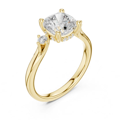 Round Lab Grown Diamond Side-Stone Engagement Ring
