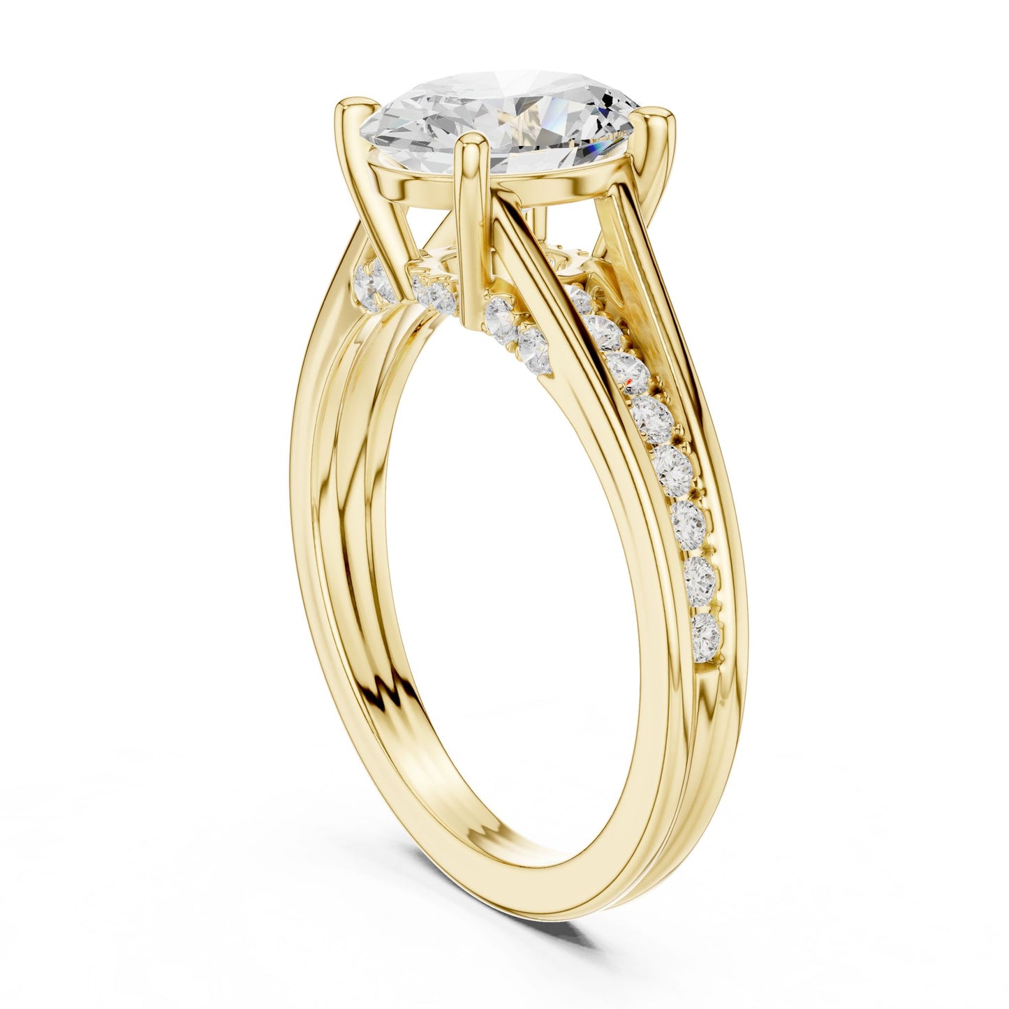 Round Lab Grown Diamond Side-Stone Engagement Ring