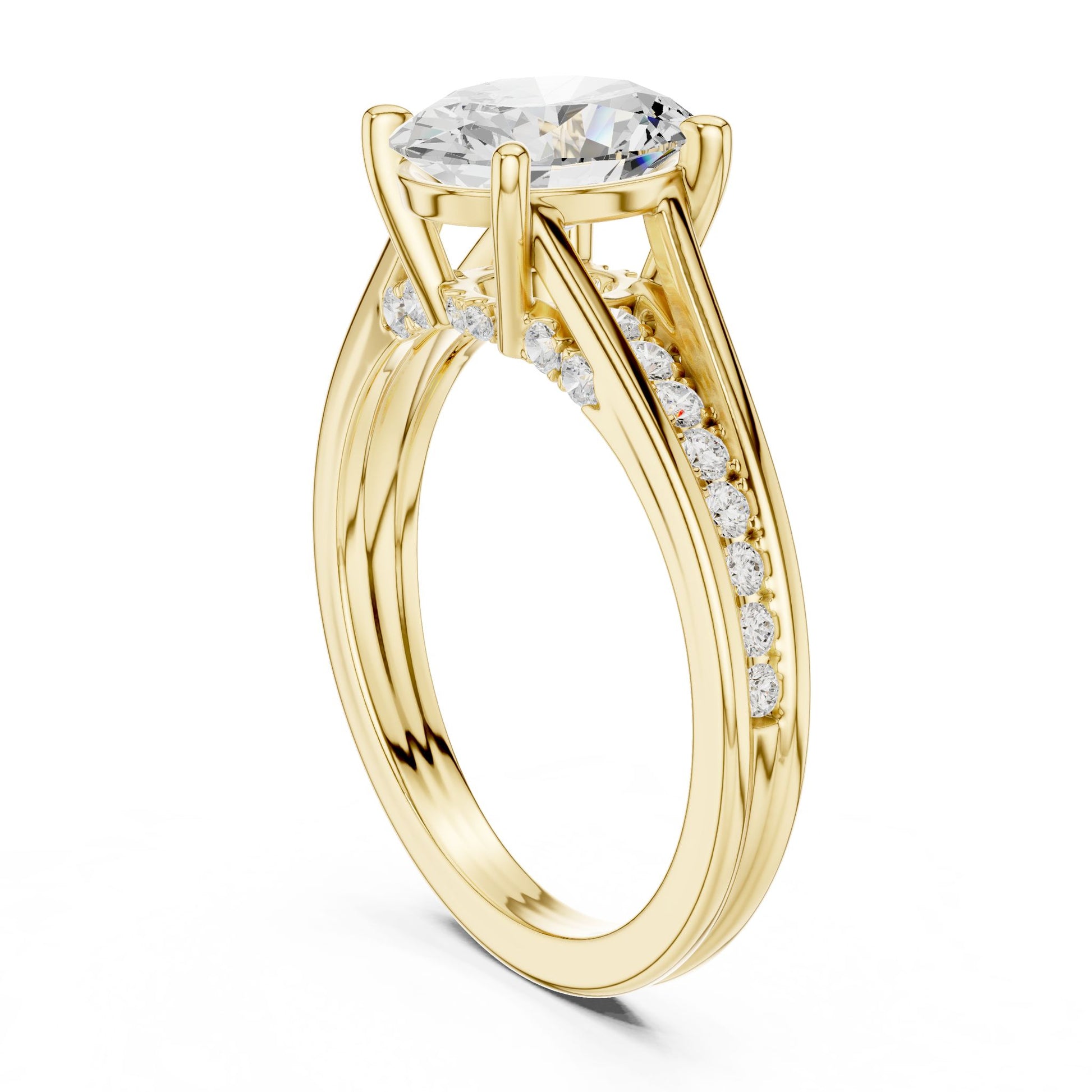 Round Lab Grown Diamond Side-Stone Engagement Ring