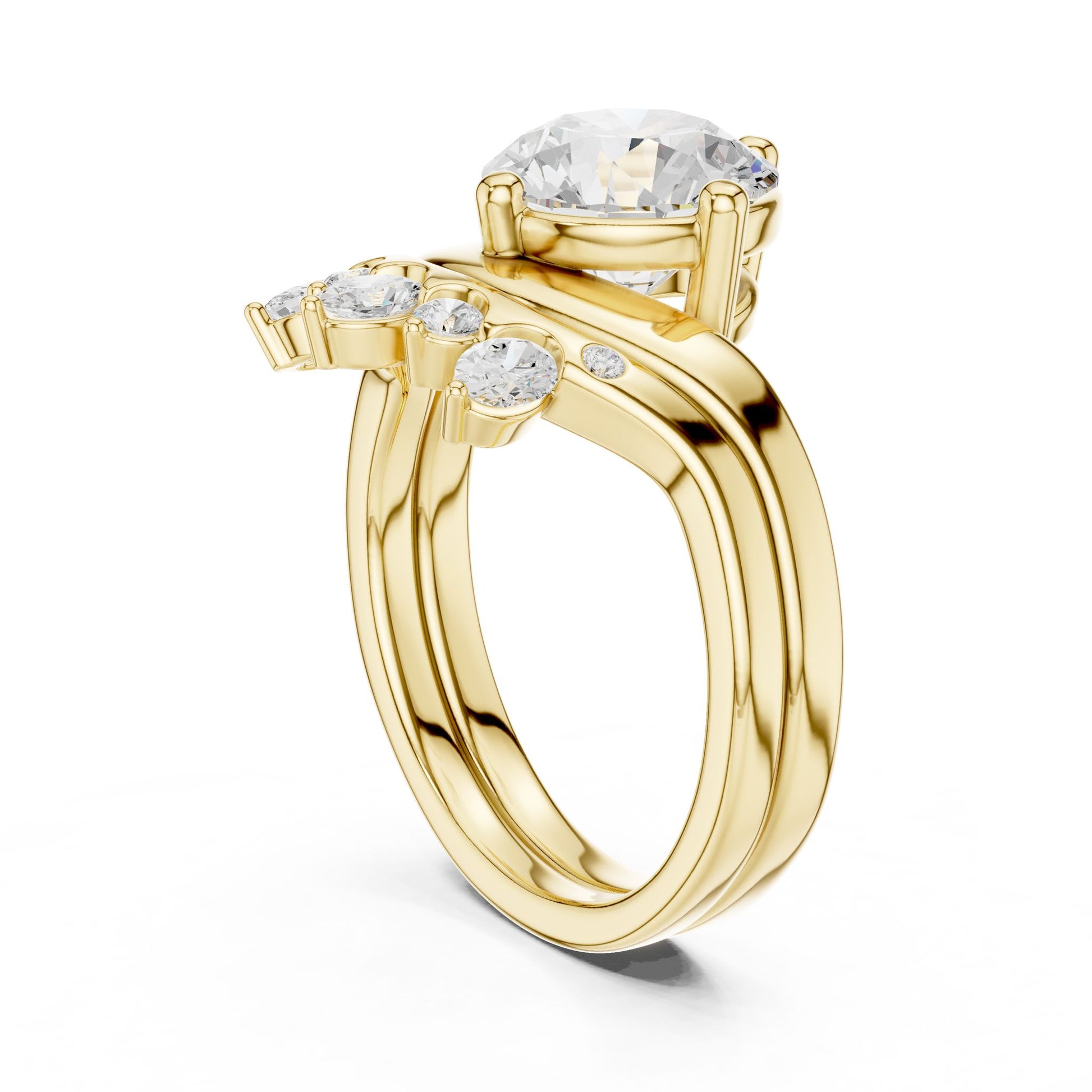Round Lab Grown Diamond Side-Stone Engagement Ring