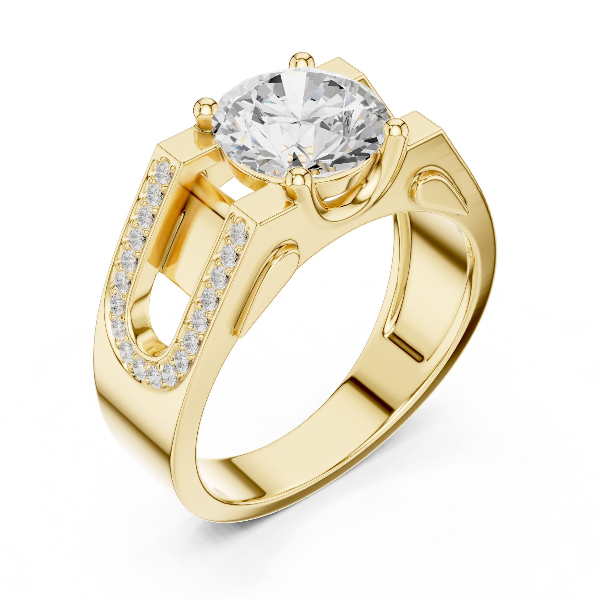 Men's Round Lab Grown Diamond Side-Stone Ring