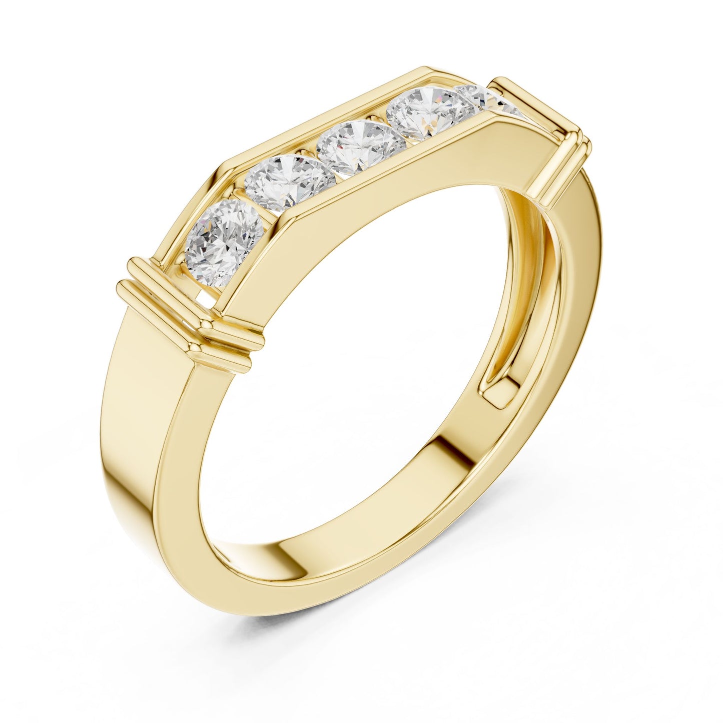 Men's Round Lab Grown Diamond Side-Stone Ring