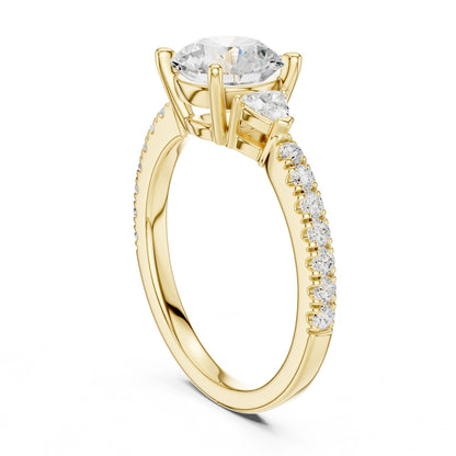 Round Lab Grown Diamond Side-Stone Engagement Ring