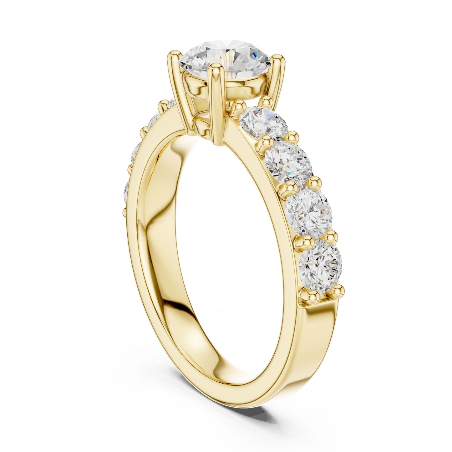 Round Lab Grown Diamond Side-Stone Engagement Ring
