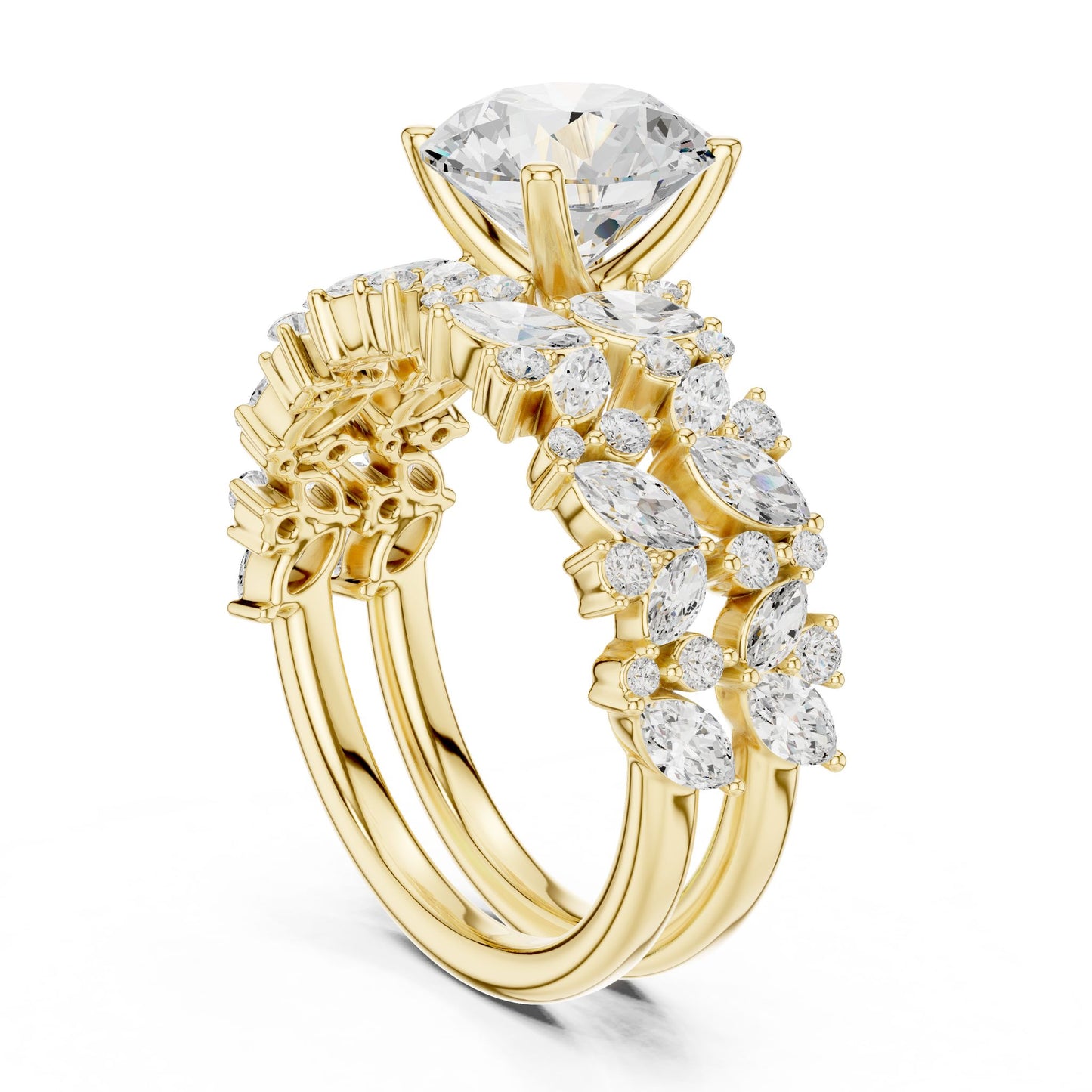 Round Lab Grown Diamond Side-Stone Engagement Ring