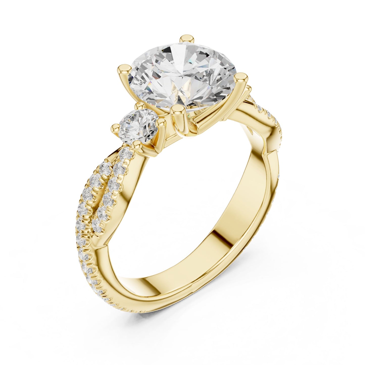 Round Lab Grown Diamond Side-Stone Engagement Ring