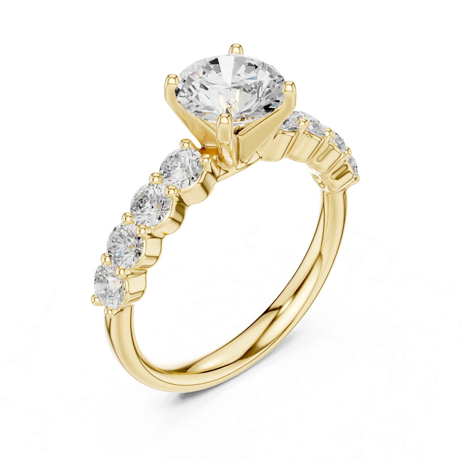 Round Lab Grown Diamond Side-Stone Engagement Ring